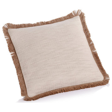 Amaranth Fringed Cotton and Jute Throw Pillows, Set of 2- 18" x 18"