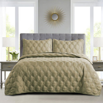 Bradly Down Alternative Quilted Bed Spread Set, Antique Bronze, Twin