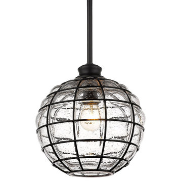 Powell 1 Light Pendant In Matte Black With Seeded Glass (1096-S BLK-SD)