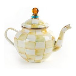 Parchment Check Enamel Teapot - 4 Cup | MacKenzie-Childs - Teapots
