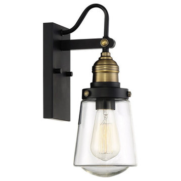 Macauley 1-Light Outdoor Wall Lantern in Vintage Black with Warm Brass