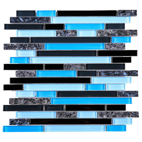 11.75"x11.75" Seraphina Mixed Mosaic Tile Sheet, Blue and Black