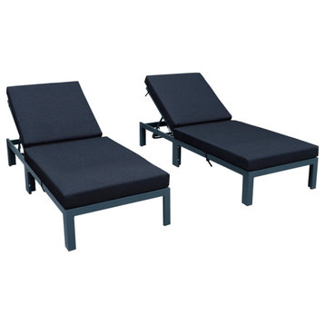 Chelsea Modern Outdoor Chaise Lounge Chair, Cushions Set of 2, Black, CLBL-77BL2