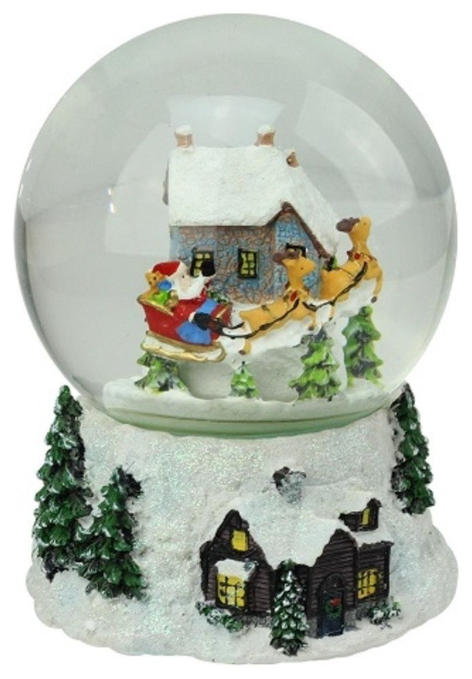 6.75" Musical and Animated Santa and Reindeer Rotating Christmas Water ...