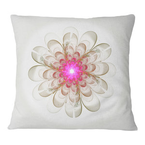 Sofa Throw Pillow 20 Designart CU16202-20-20-C Pink White Fractal Glass Texture Abstract Round Cushion Cover for Living Room