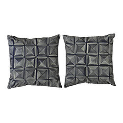 Blue and White Geometric Velvet Quadrille Pillows Set of 2 - Products
