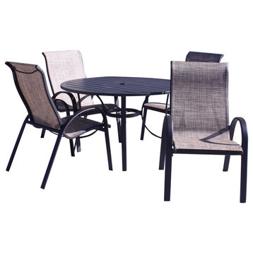 Courtyard Casual Santa Fe 5-Piece 48" Round Dining Set, 4 Sling Chairs, Java