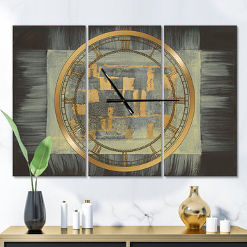 Gold Geometric Tapestry Ii Glam 3 Panels Metal Clock