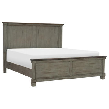 Pemberly Row Transitional Asian Wood Queen Bed in Coffee and Antique Gray