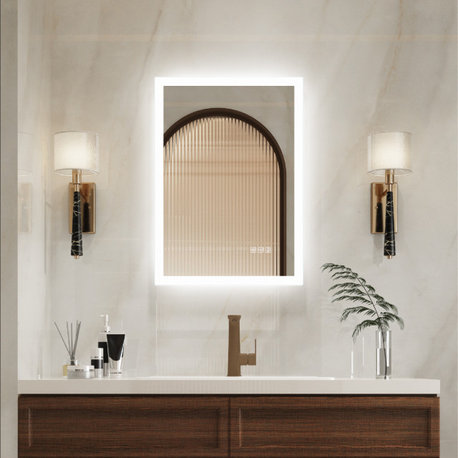 Frameless LED Bathroom Mirror With Front/Back Light, Dimmer, Defogger, 20"x28"