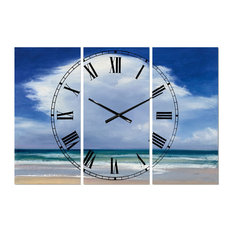Beach Clouds Ii Traditional 3 Panels Metal Clock