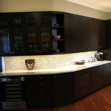 Dark & Dramatic Contemporary Kitchen Bar and Storage Area