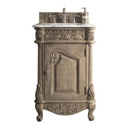 24 inch Antique Single Sink Bathroom Vanity Carrara White Marble Countertop - Bathroom Vanities And Sink Consoles