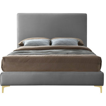 Geri Velvet Upholstered Bed, Grey, King