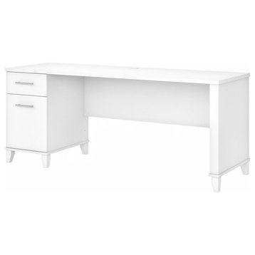 Transitional Desk, Large Design With Wire Management & 2 Drawers, White