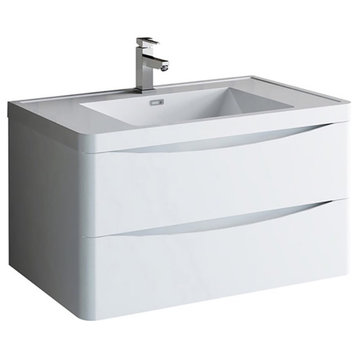 Fresca Tuscany 36" Wood Bathroom Cabinet with Integrated Sink in Glossy White