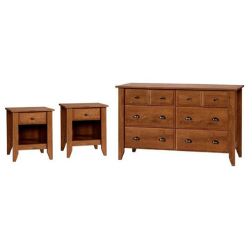 3 Piece Bedroom Set with Dresser and 2 Nightstands in Oiled Oak