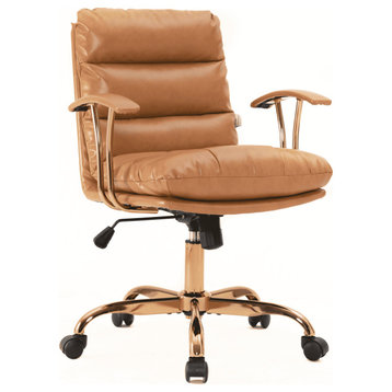 LeisureMod Regina Modern Leather Adjustable Conference Chair, Saddle Brown