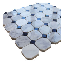 White Carrara Octagon with Black Dots Stone Tile Mosaics - Home Accessories & Decor