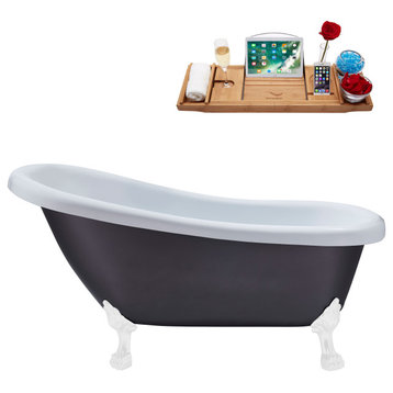 61" Streamline N484WH-IN-PNK Soaking Clawfoot Tub and Tray With Internal Drain