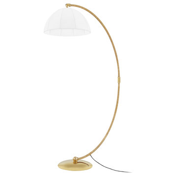 Montague 1-Light Floor Lamp, Aged Brass Frame, White Shade
