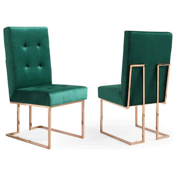 Otis Modern Green Velvet and Rosegold Dining Chair, Set of 2