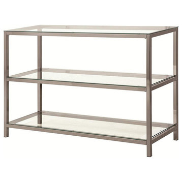 Glass And Metal Frame Sofa Table With 2 Open Shelves Silver And Clear - Saltoro