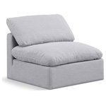 Meridian Furniture - Indulge Upholstered Modular Chair, Grey, Down Stuffed Linen Textured Fabric, Armless Chair - Experience ultimate comfort and style with our grey linen textured fabric Indulge Armless Chair. The luxurious linen texture of the fabric will elevate the aesthetic of any room. This chair provides ample space for you to relax while its modular build offers the option of unlimited configurations. Whether you're looking to add a stylish element to your living room or a comfortable seating option to your bedroom, this chair is the perfect choice.