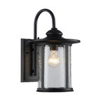 Maia Outdoor Wall Sconce Textured Black Clear Seedy Cylinder Lantern Light Med