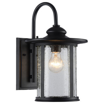 Maia Outdoor Wall Sconce Textured Black Clear Seedy Cylinder Lantern Light Med