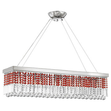 Rectangular Chandelier Trimmed With Red Crystal
