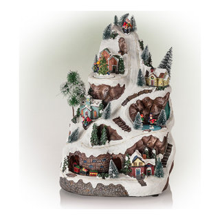 Alpine Corporation 18 in. Tall Animated Winter Wonderland Set with LED Light and Music