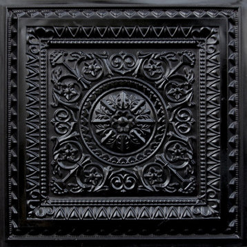 24"x24" D223 PVC Faux Tin Black Ceiling Tiles, Black