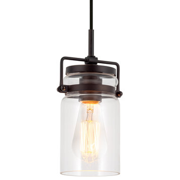 Kira Home Wyer 8" / Farmhouse Pendant Light, Glass Cylinder Shade, Dimmable