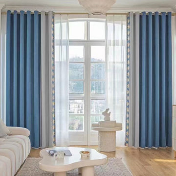 QYFL2302HA 2023 New Arrival Petrel Blue Grey Green Chenille Ready Made Curtains