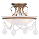 Livex Lighting - Chesterfield and Pennington Ceiling Mount, Antique Gold Leaf - This intricately accented and masterfully forged two light semi flush mount is from the Pennington collection. Finish is a antique gold leaf and features include gracefully sculpted arms, sparkling clear crystal and white alabaster glass.