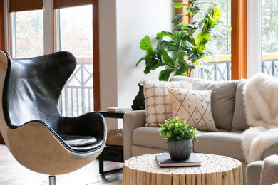 Large trendy formal and enclosed living room photo in Other with white walls and no tv