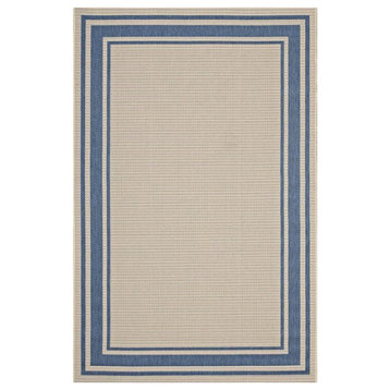Modway Rim 63x90.5" Solid Border Indoor and Outdoor Area Rug in Blue and Beige
