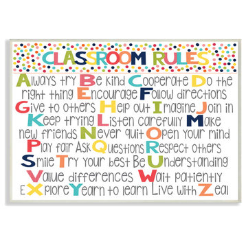 Stupell Industries Classroom Rules Colorful Alphabet, 13"x19", Wood Wall Art