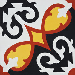 Moroccan Mosaic and Tile House - Agadir Handmade Cement Tile, Red/Black/Yellow, Sample - Wall And Floor Tile