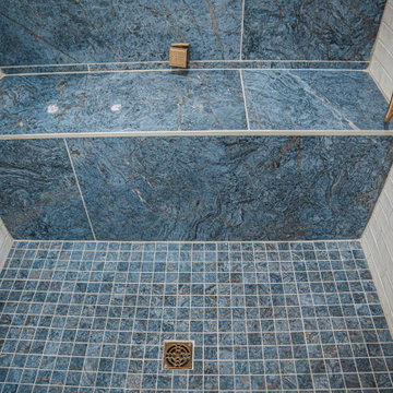Blue with Coffee Primary Bathroom remodel
