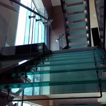 Frosted Glass Treads - Clear Glass Railings