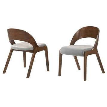 Polly Mid-Century Modern Dining Accent Chairs in Walnut Finish and Grey...