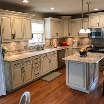 cabinet refacing---antique white kitchen with glazing