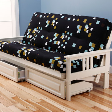 Monterey Antique White Frame with Modern Blocks Mattress with Storage Drawers