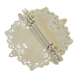 Xia Home Fashions - Victorian Lace Embroidered Cutwork Round Doilies - Placemats