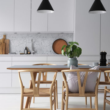 White Kitchen with Wooden Accents (3D Visualization from Real Photo)