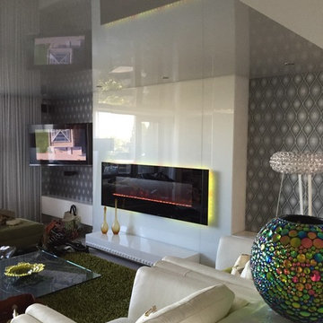 Modern fireplace with backlit colour LED