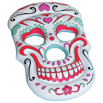 Inflatable White and Pink Sugar Skull Swimming Pool Float  12-Inch