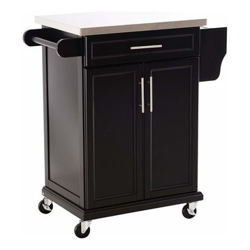 Modern Trolley Cart, Black Painted MDF With Stainless Steel Worktop and Cabinet